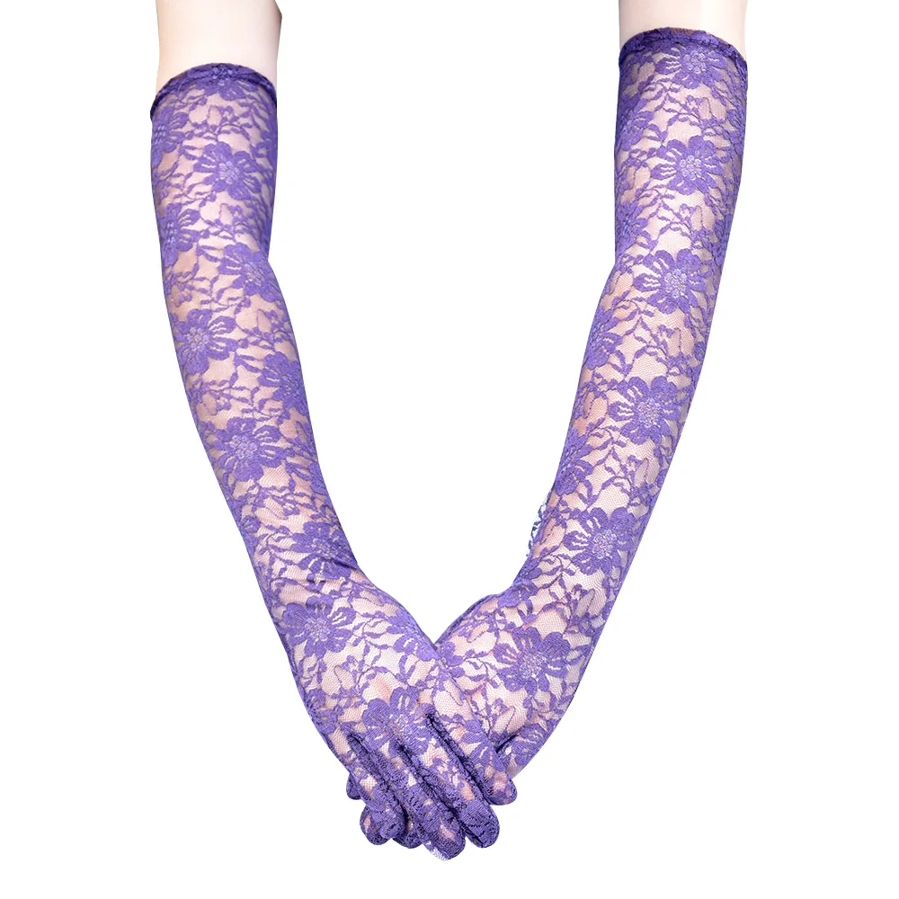 New Elastic Floral Lace Full Finger Holiday Party Gloves For Men Women Solid Sunscreen Long Mittens Outdoor Dress Up Gloves
