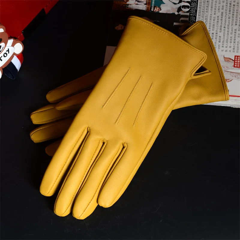 Women's Ladies 100% Real Leather Sheep skin Elegant Winter Warm Thick Lining White Pink Colorful Cute Outdoor Short Gloves