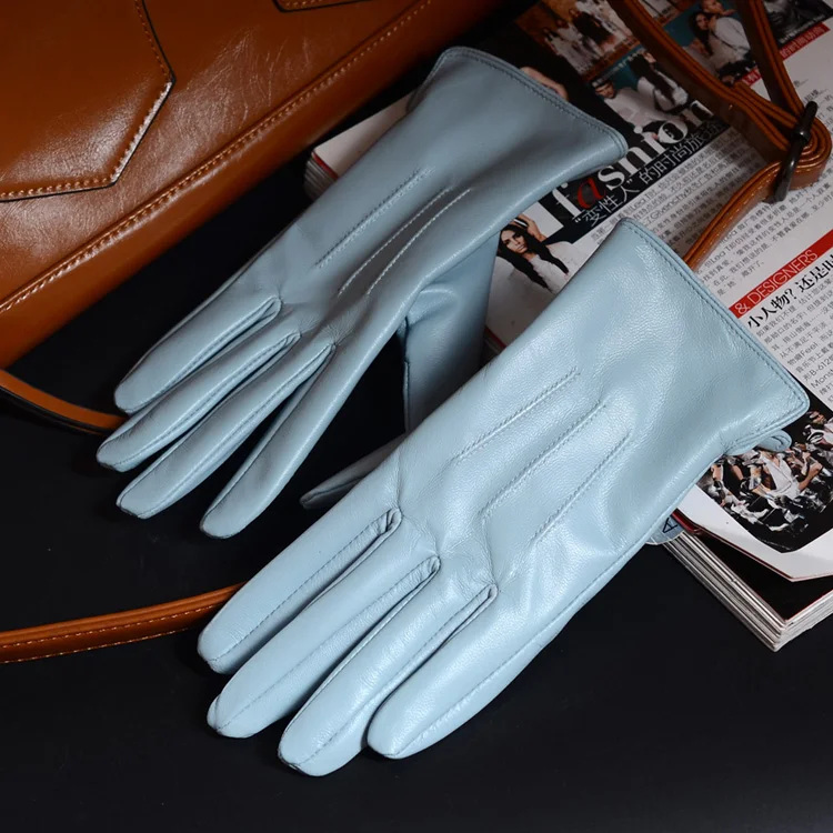 Women's Ladies 100% Real Leather Sheep skin Elegant Winter Warm Thick Lining White Pink Colorful Cute Outdoor Short Gloves