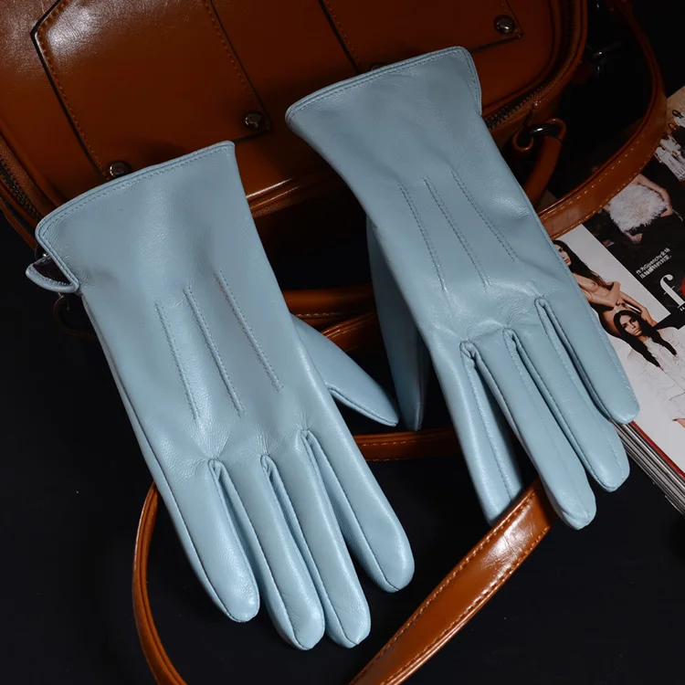 Women's Ladies 100% Real Leather Sheep skin Elegant Winter Warm Thick Lining White Pink Colorful Cute Outdoor Short Gloves