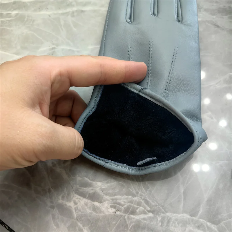 Women's Ladies 100% Real Leather Sheep skin Elegant Winter Warm Thick Lining White Pink Colorful Cute Outdoor Short Gloves