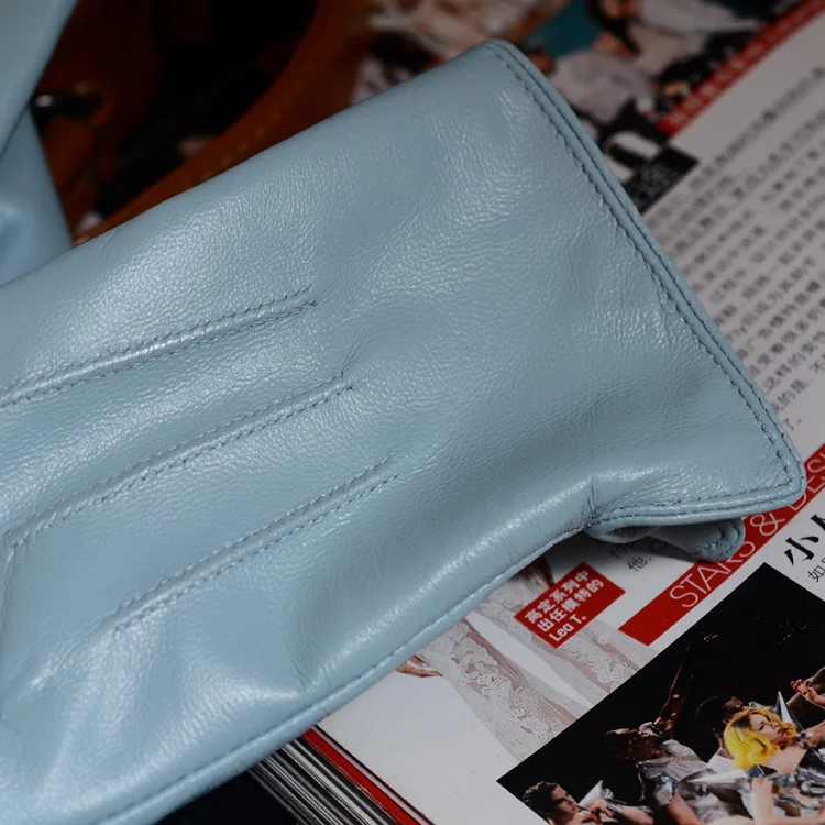 Women's Ladies 100% Real Leather Sheep skin Elegant Winter Warm Thick Lining White Pink Colorful Cute Outdoor Short Gloves