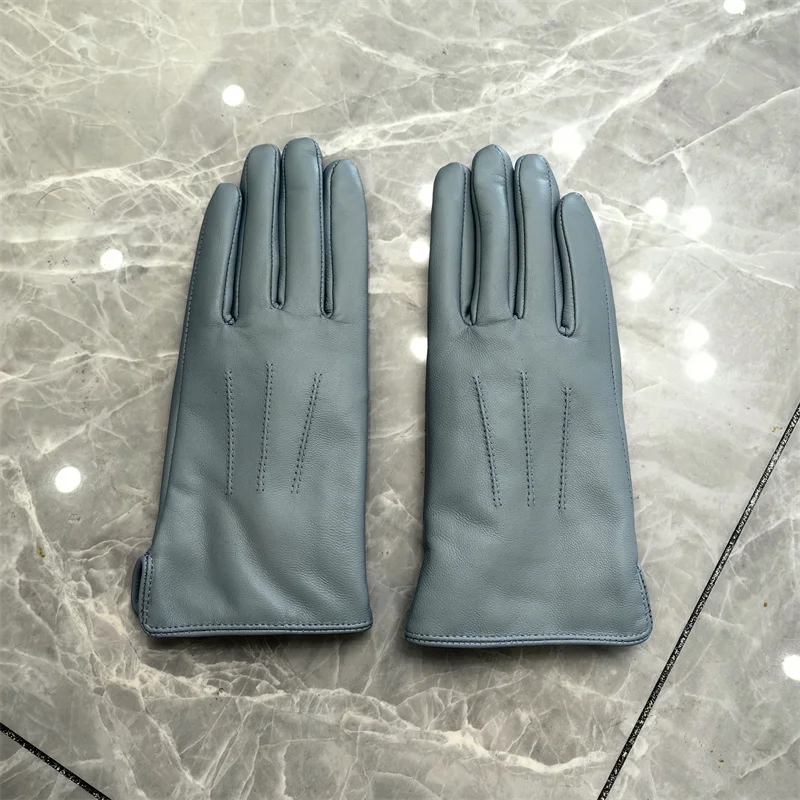 Women's Ladies 100% Real Leather Sheep skin Elegant Winter Warm Thick Lining White Pink Colorful Cute Outdoor Short Gloves