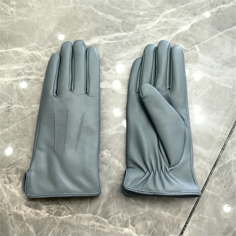Women's Ladies 100% Real Leather Sheep skin Elegant Winter Warm Thick Lining White Pink Colorful Cute Outdoor Short Gloves