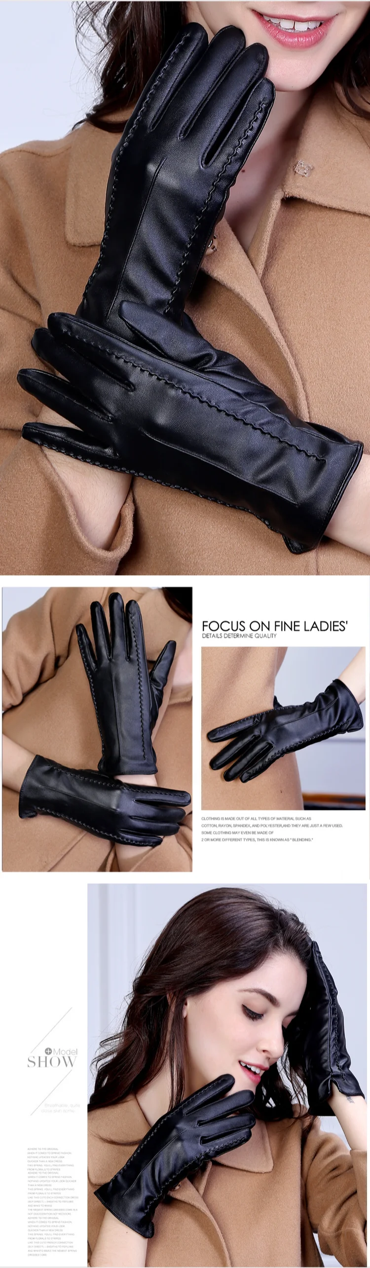 Women's Sheepskin Gloves Winter Warmth Plus Velvet Short Thin Screen Driving Female Color Leather Gloves High-end Winter Gloves