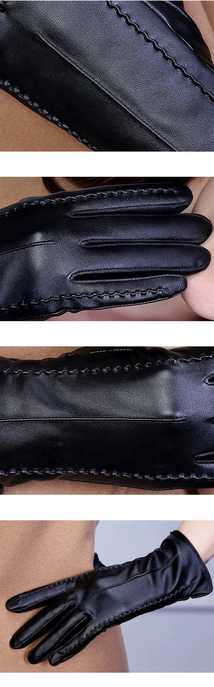 Women's Sheepskin Gloves Winter Warmth Plus Velvet Short Thin Screen Driving Female Color Leather Gloves High-end Winter Gloves