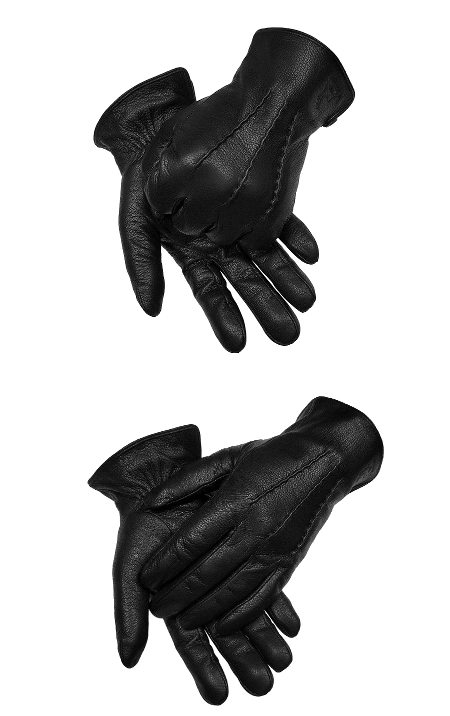 Winter Men Deer Skin Leather Gloves Male Warm Soft Black Sewing Design Men Mittens Imitate Rabbit Hair 70% Wool Lining-07