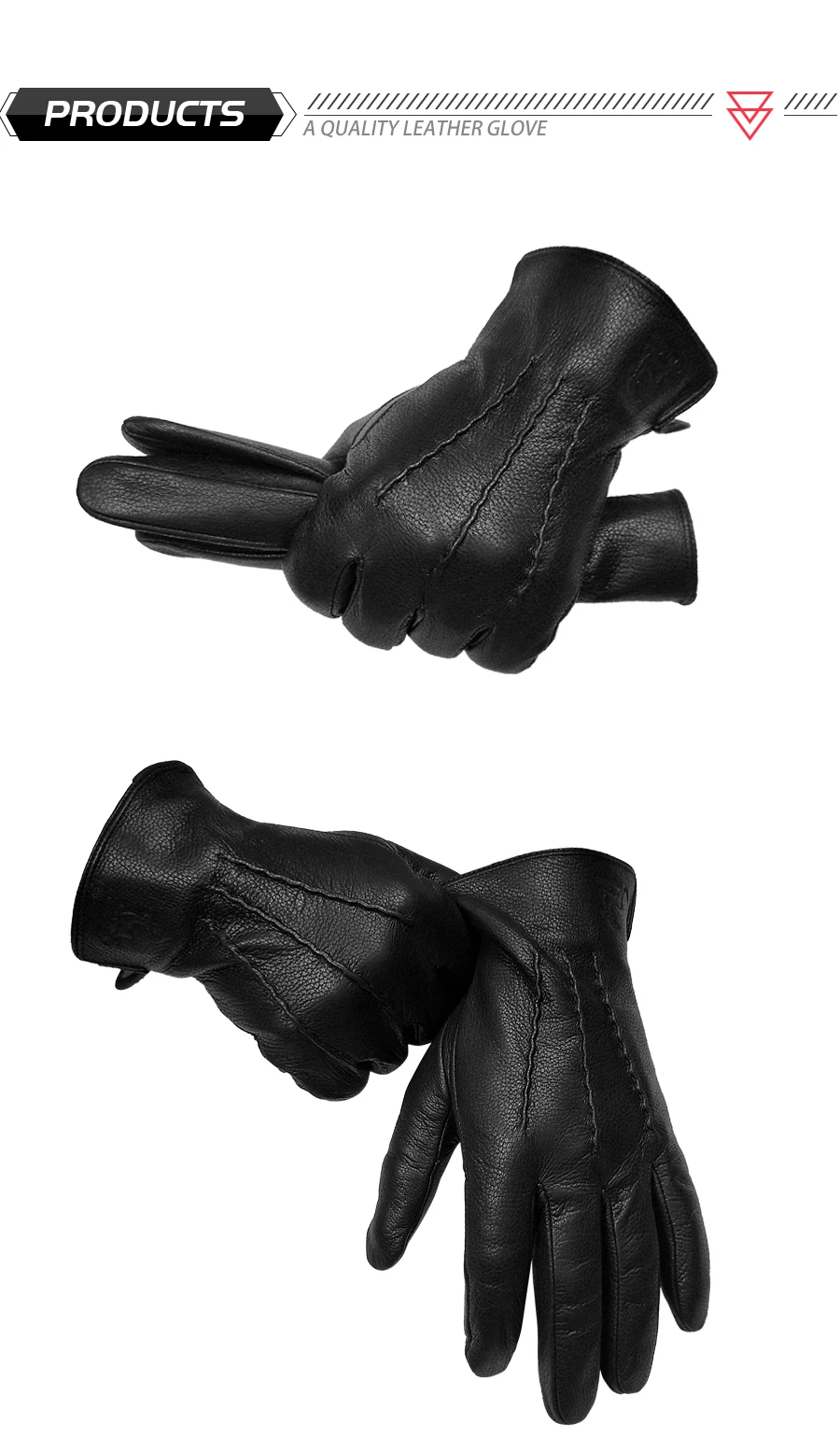 Winter Men Deer Skin Leather Gloves Male Warm Soft Black Sewing Design Men Mittens Imitate Rabbit Hair 70% Wool Lining-07