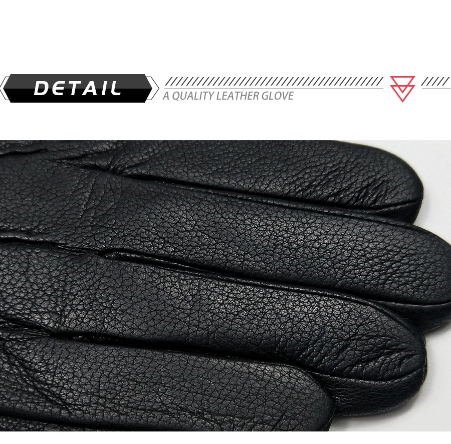 Winter Men Deer Skin Leather Gloves Male Warm Soft Black Sewing Design Men Mittens Imitate Rabbit Hair 70% Wool Lining-07