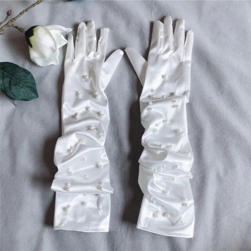 Women Pearl Satin Elegant Fashion Personality Dress Etiquette Photography Accessories Long Gloves Thin Breathable Elasticity