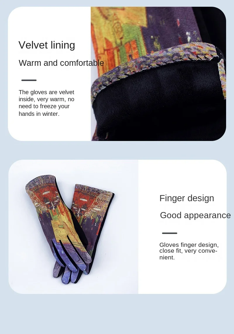 Oil Painting Touch Screen Driving Mittens Women's Winter Suede Leather Motorcycle Gloves Ourdoor Warm Sport Ski Cycling Glove