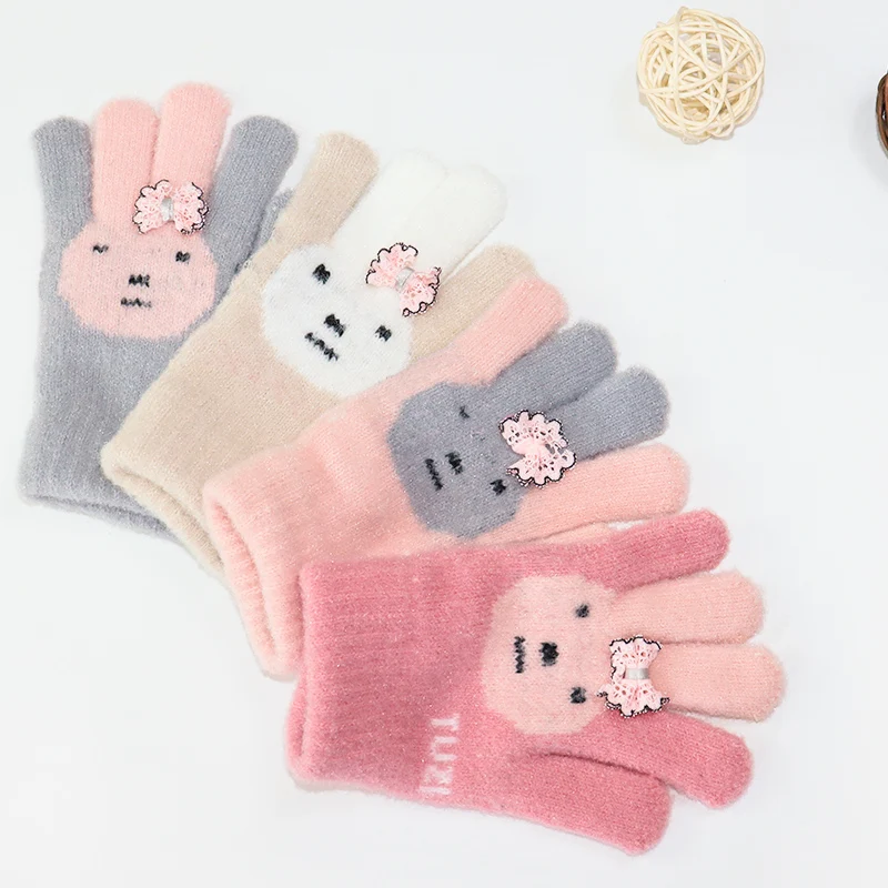 Children's Five-Finger Warm Gloves for Girls Ages 5-12 Kids Thermal Mittens with Thumb Separation