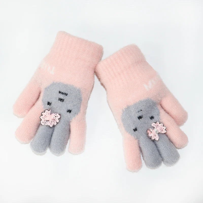 Children's Five-Finger Warm Gloves for Girls Ages 5-12 Kids Thermal Mittens with Thumb Separation