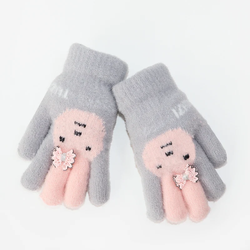Children's Five-Finger Warm Gloves for Girls Ages 5-12 Kids Thermal Mittens with Thumb Separation