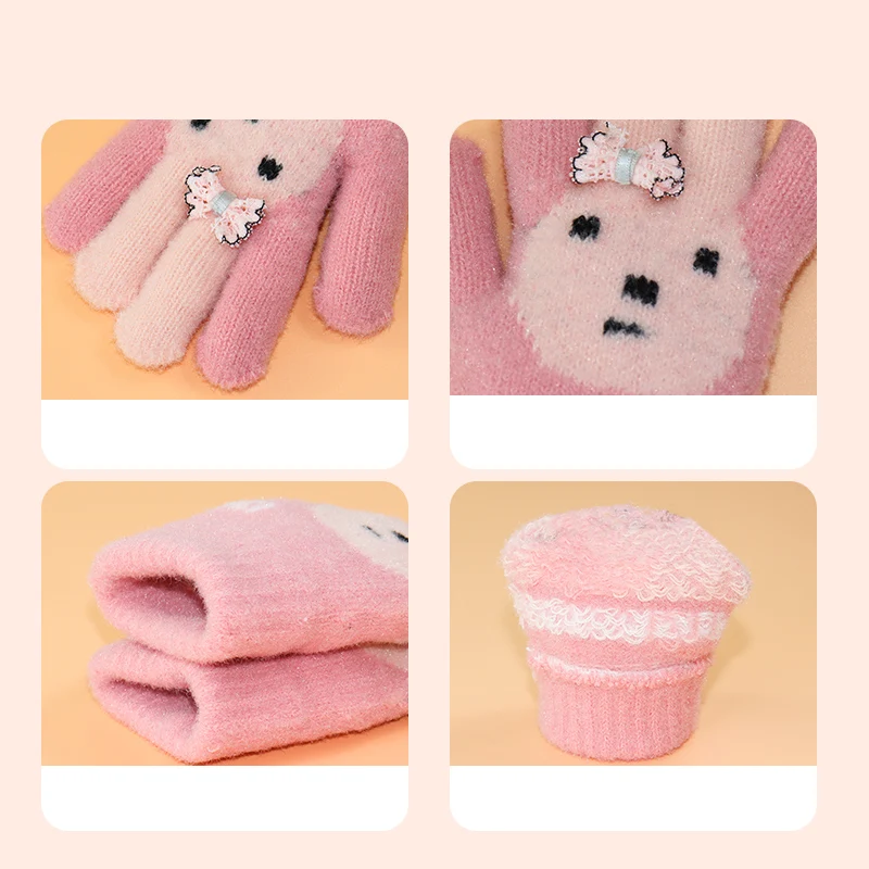 Children's Five-Finger Warm Gloves for Girls Ages 5-12 Kids Thermal Mittens with Thumb Separation
