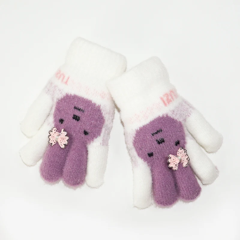 Children's Five-Finger Warm Gloves for Girls Ages 5-12 Kids Thermal Mittens with Thumb Separation