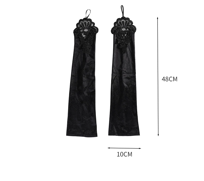 Vintage Embroidery Fingerless Lace Sequins Gloves Bride Mittens Party Accessories Opera Black Women Satin Sexy Long Gloves