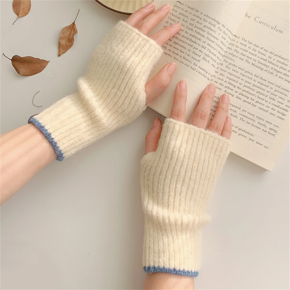 Korean Solid Color Half Finger Gloves Unisex Winter Knitted Gloves Women's Faux Cashmere Warm Gloves Hand Wrist Warmer Mittens