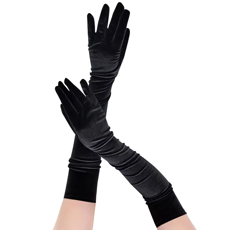 Multicolor Autumn Winter Over Elbow Noble Banquet Women Velvet Long Dinner Dress Gloves Warm Elastic Driving Etiquette Gloves