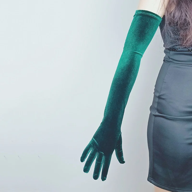 Multicolor Autumn Winter Over Elbow Noble Banquet Women Velvet Long Dinner Dress Gloves Warm Elastic Driving Etiquette Gloves