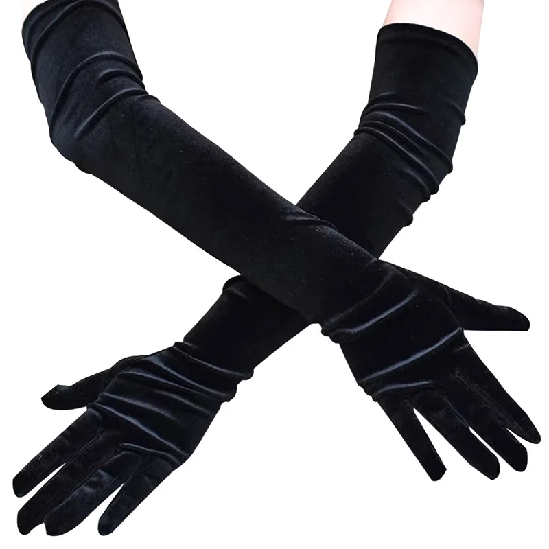 Multicolor Autumn Winter Over Elbow Noble Banquet Women Velvet Long Dinner Dress Gloves Warm Elastic Driving Etiquette Gloves