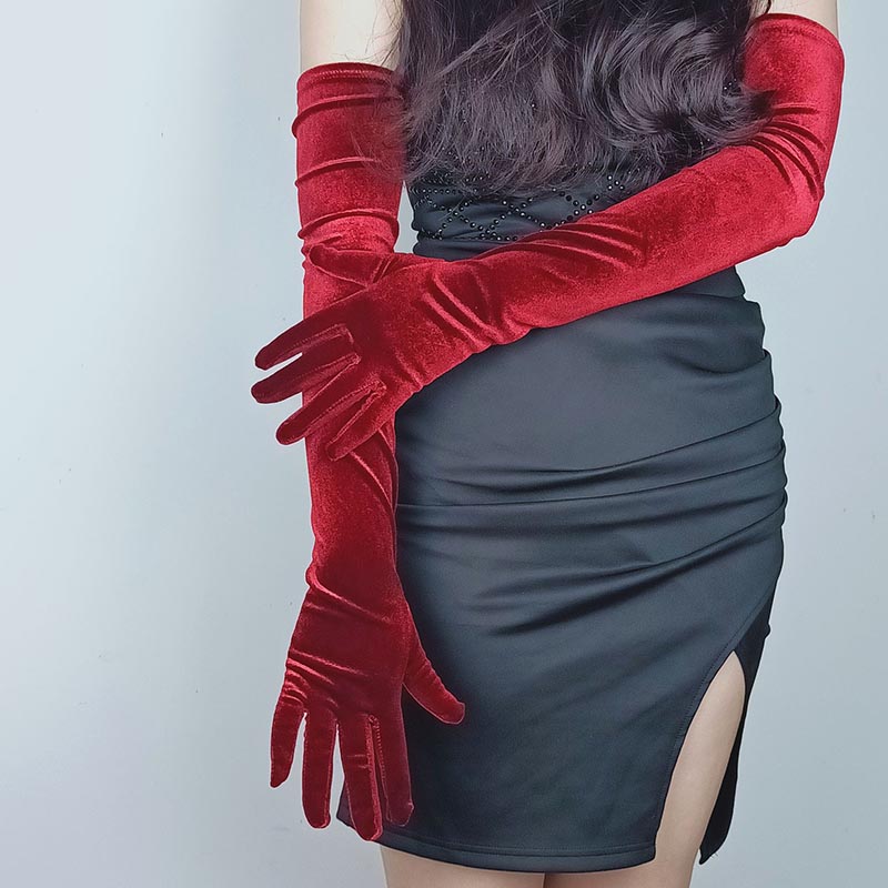 Multicolor Autumn Winter Over Elbow Noble Banquet Women Velvet Long Dinner Dress Gloves Warm Elastic Driving Etiquette Gloves