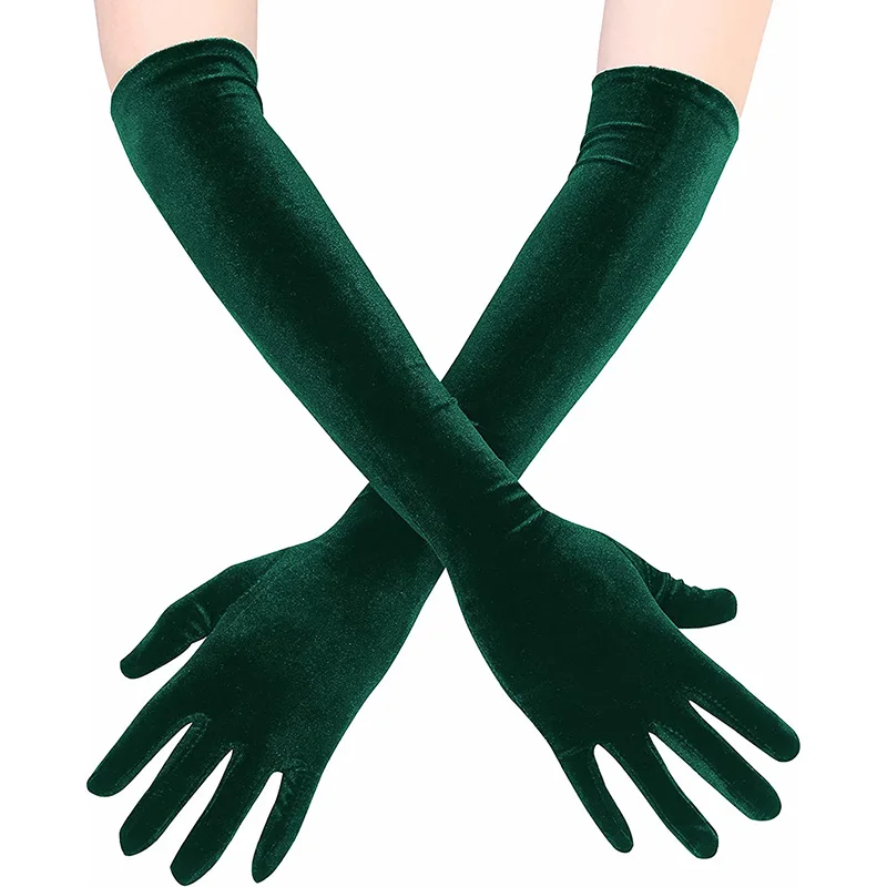 Multicolor Autumn Winter Over Elbow Noble Banquet Women Velvet Long Dinner Dress Gloves Warm Elastic Driving Etiquette Gloves