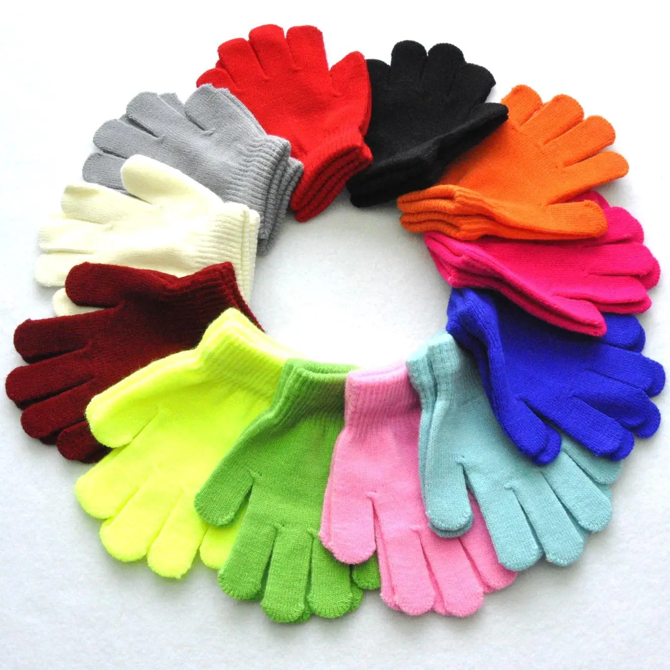 Winter 4-11 Year Old Children's Writing Cold-proof Warm Gloves Solid Color Knitted Wool Acrylic Full-finger Split-finger Gloves