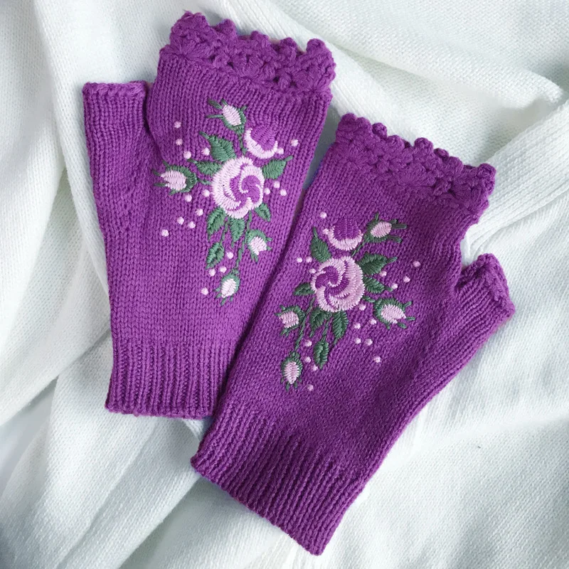 Half Finger Gloves Women Knitted Fingerless Winter Gloves Soft Crochet Bee Knitting Faux Wool Fingerless Gloves Wrist Warmer
