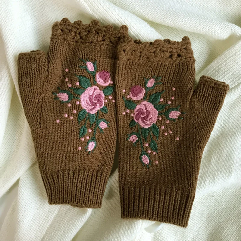 Half Finger Gloves Women Knitted Fingerless Winter Gloves Soft Crochet Bee Knitting Faux Wool Fingerless Gloves Wrist Warmer