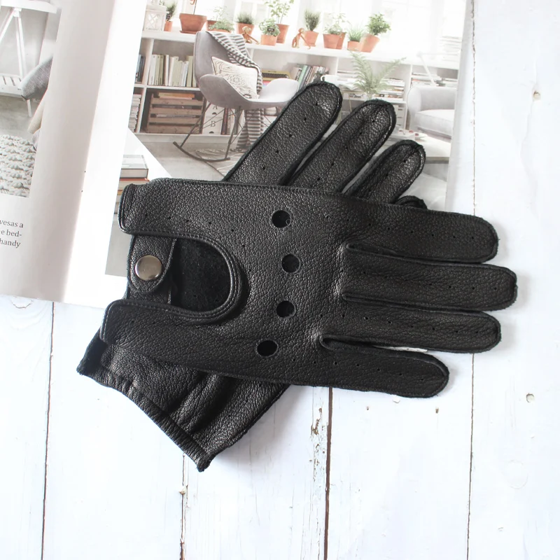 New Deerskin Gloves Men's Single-Skin Thin Hollow Breathable Leather Gloves for Drivers Driving Motorcycles and Riding