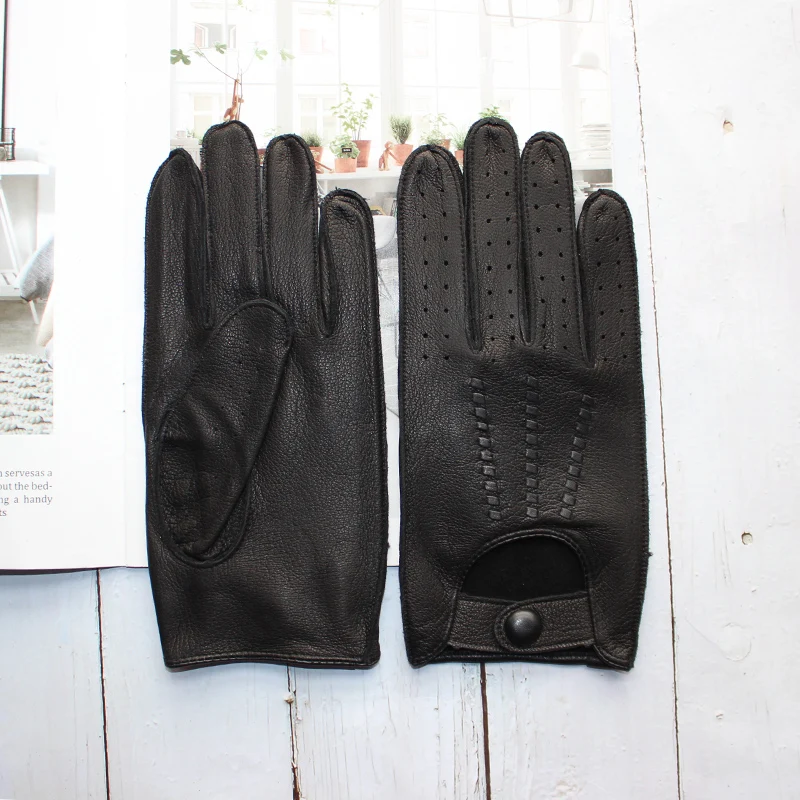 New Deerskin Gloves Men's Single-Skin Thin Hollow Breathable Leather Gloves for Drivers Driving Motorcycles and Riding