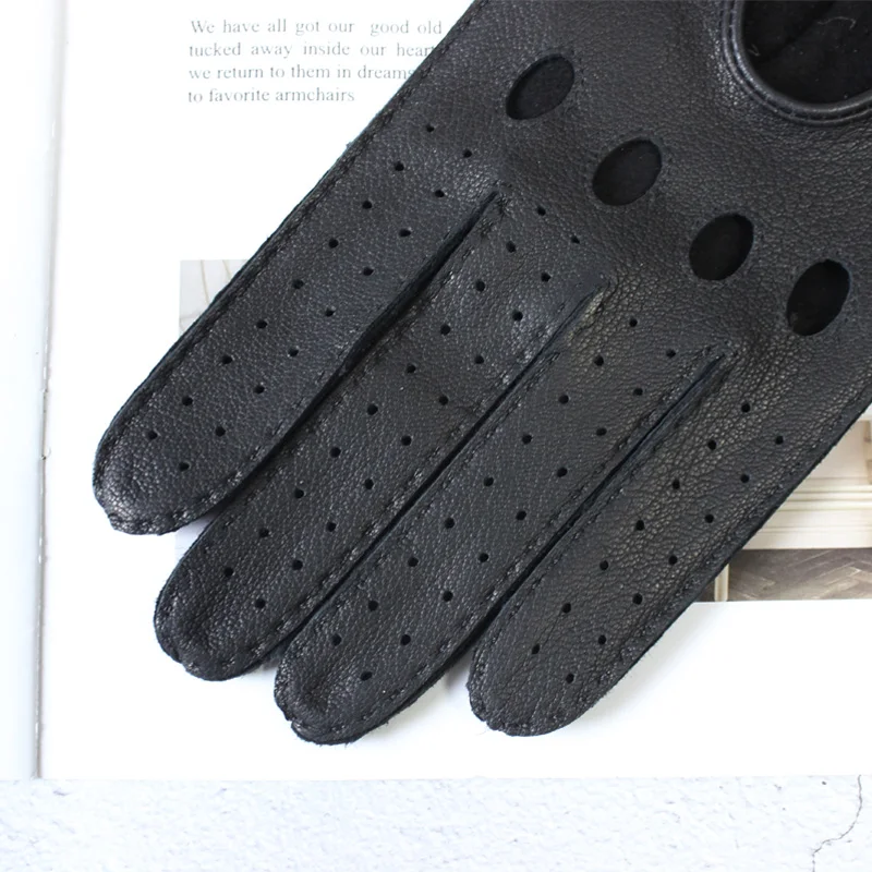 New Deerskin Gloves Men's Single-Skin Thin Hollow Breathable Leather Gloves for Drivers Driving Motorcycles and Riding