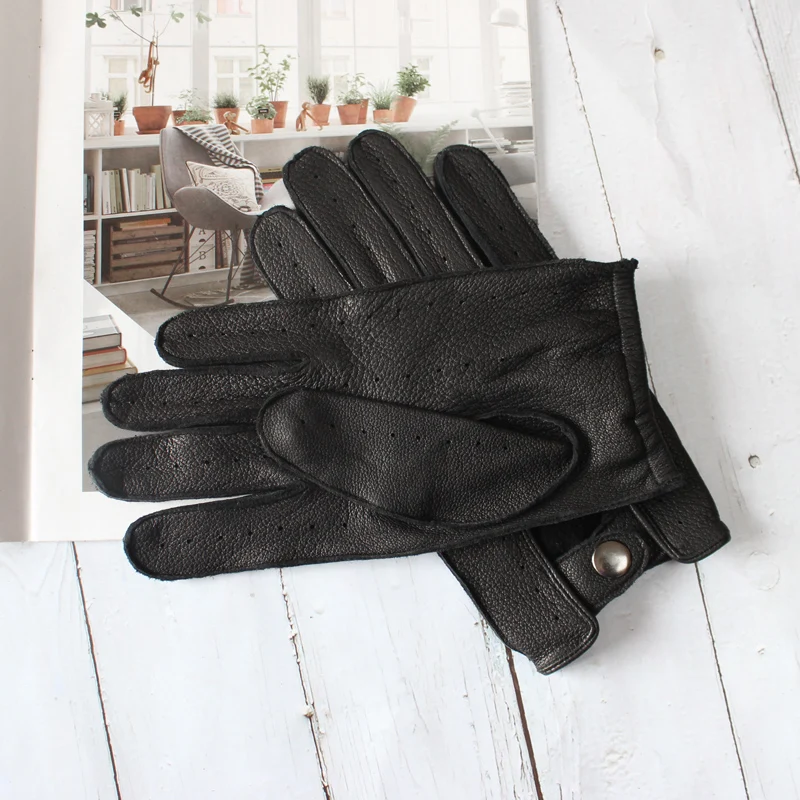 New Deerskin Gloves Men's Single-Skin Thin Hollow Breathable Leather Gloves for Drivers Driving Motorcycles and Riding