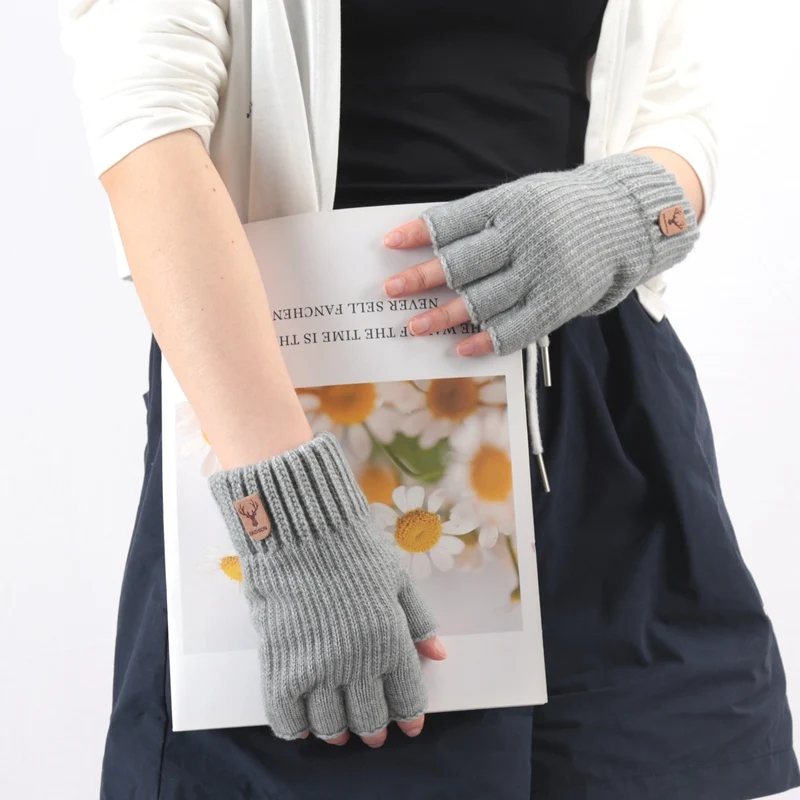 Unisex Elastic Knitted Fingerless Gloves Winter Thicken Warm Touch Screen Mittens for Men Women Warm Half Finger Work Gloves