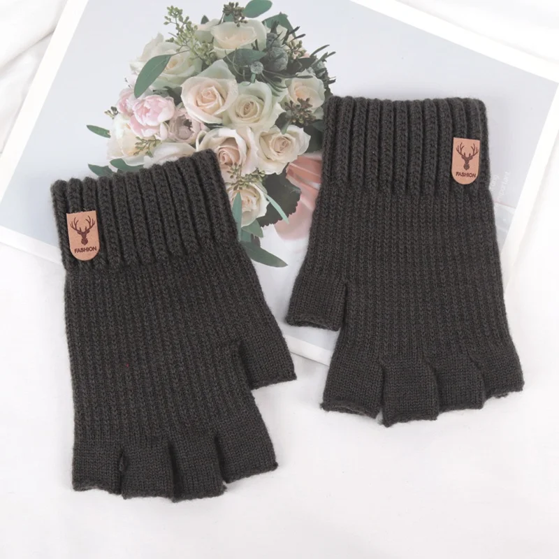 Unisex Elastic Knitted Fingerless Gloves Winter Thicken Warm Touch Screen Mittens for Men Women Warm Half Finger Work Gloves