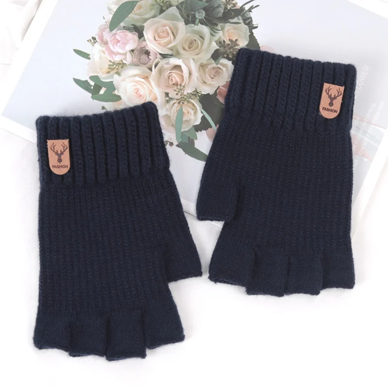 Unisex Elastic Knitted Fingerless Gloves Winter Thicken Warm Touch Screen Mittens for Men Women Warm Half Finger Work Gloves