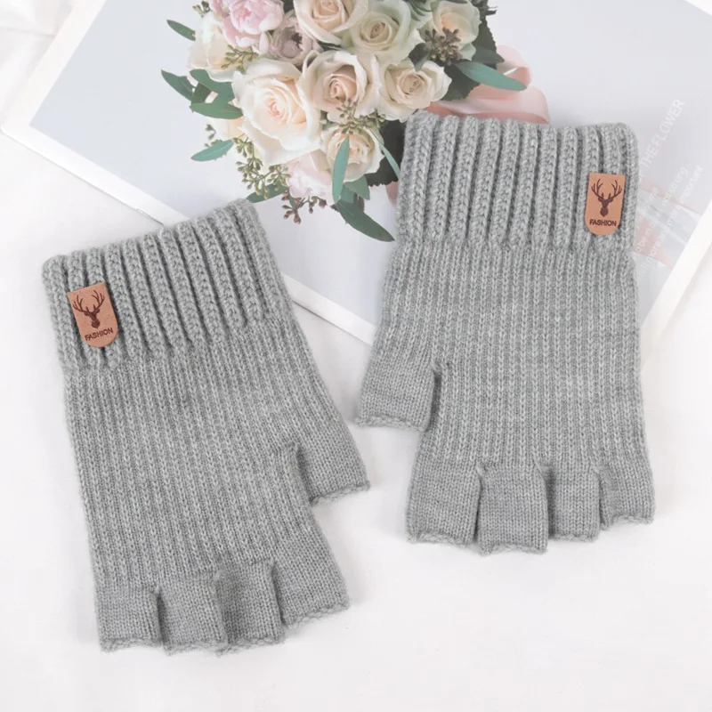 Unisex Elastic Knitted Fingerless Gloves Winter Thicken Warm Touch Screen Mittens for Men Women Warm Half Finger Work Gloves