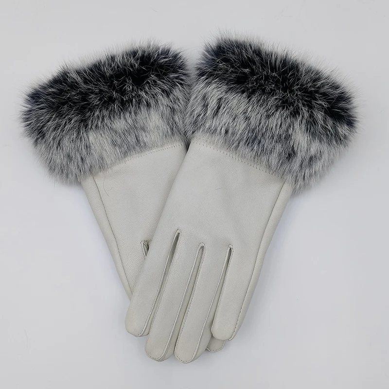 2025 Women Winter Warm Genuine Sheep Leather Glove With Real Fur Trimming Female Warm Real Leather Fur High Quality Mittens