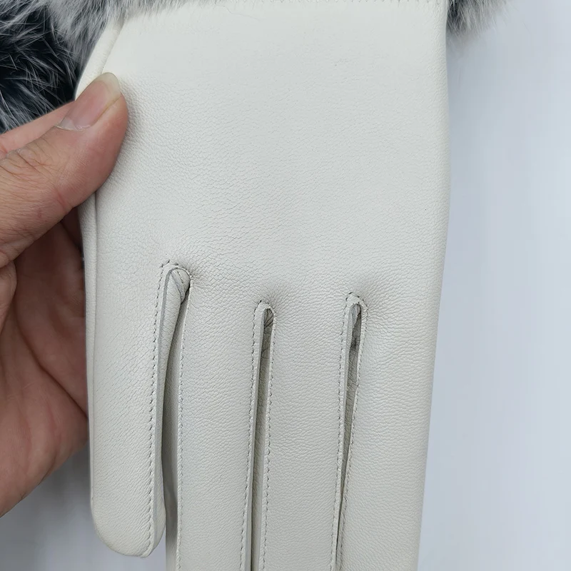 2025 Women Winter Warm Genuine Sheep Leather Glove With Real Fur Trimming Female Warm Real Leather Fur High Quality Mittens