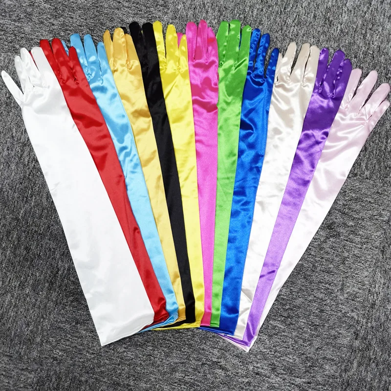 Women 55CM Long Ceremonial Gloves Stretch Satin Retro Party Prom Cosplay Ladies Bridal Wedding Dress Fashion Accessories