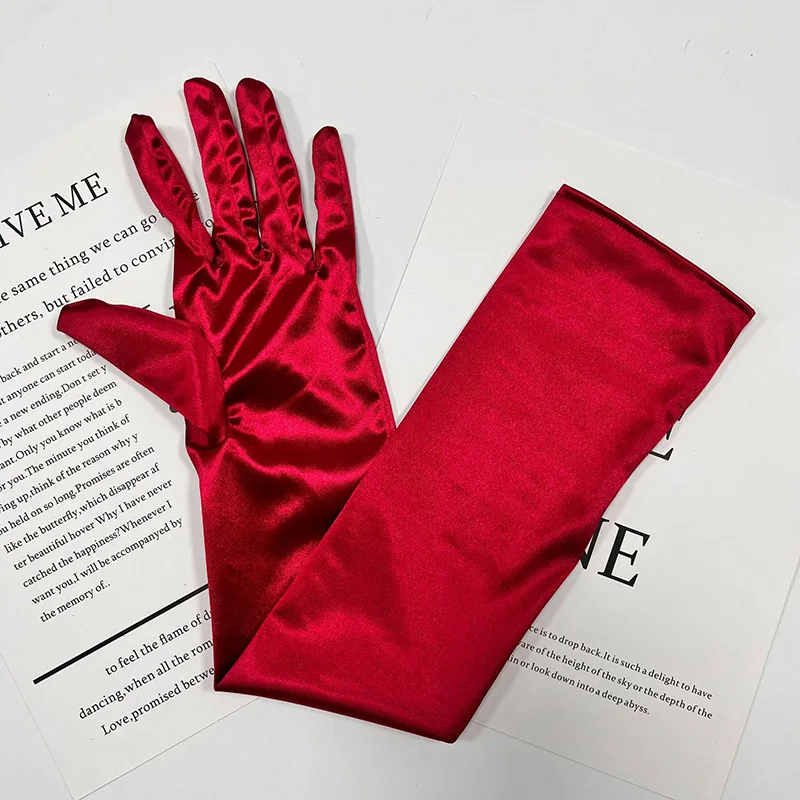 Women 55CM Long Ceremonial Gloves Stretch Satin Retro Party Prom Cosplay Ladies Bridal Wedding Dress Fashion Accessories