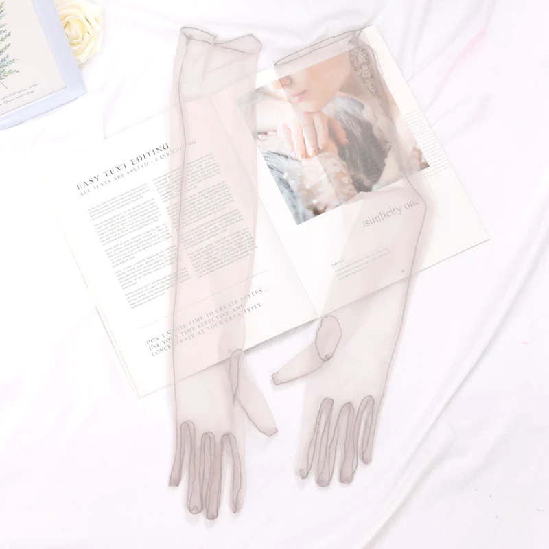 New Women Sexy Lace Gloves White Black Mesh Ultra Thin Elastic Lady Summer Sunscreen Mittens for Lady Driving Elbow Long Gloves