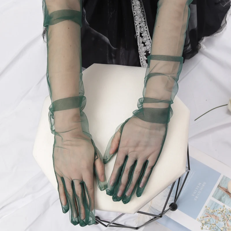 New Women Sexy Lace Gloves White Black Mesh Ultra Thin Elastic Lady Summer Sunscreen Mittens for Lady Driving Elbow Long Gloves