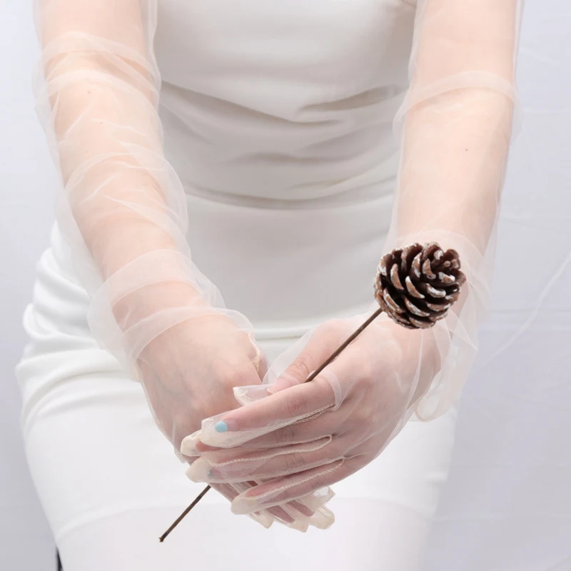New Women Sexy Lace Gloves White Black Mesh Ultra Thin Elastic Lady Summer Sunscreen Mittens for Lady Driving Elbow Long Gloves