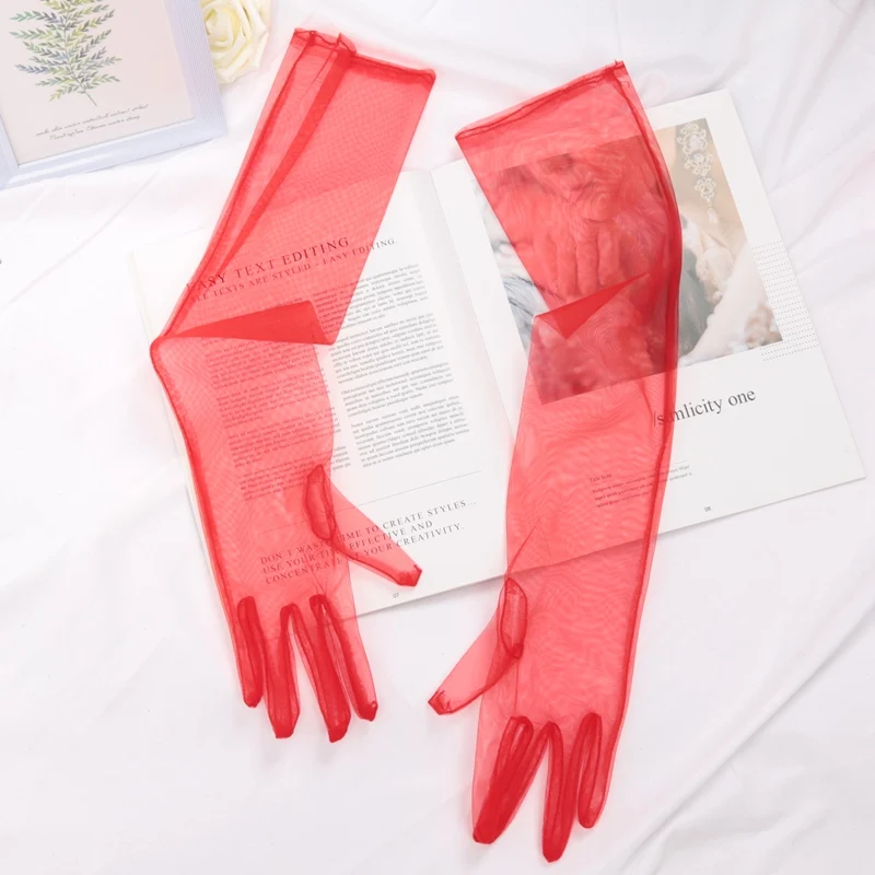 New Women Sexy Lace Gloves White Black Mesh Ultra Thin Elastic Lady Summer Sunscreen Mittens for Lady Driving Elbow Long Gloves