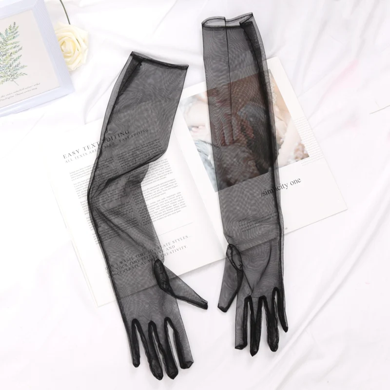 New Women Sexy Lace Gloves White Black Mesh Ultra Thin Elastic Lady Summer Sunscreen Mittens for Lady Driving Elbow Long Gloves