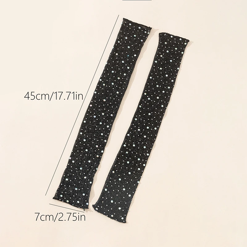 Shiny Rhinestone Ice Silk Sleeve Summer Women Long Fingerless Gloves Outdoor Sun Protection Breathable Arm Sleeves Sexy Drive