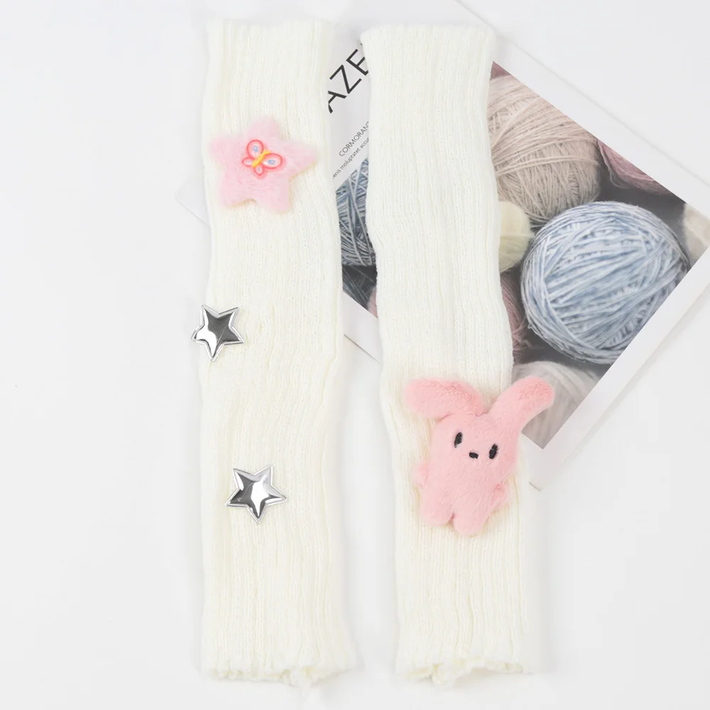 Winter Kawaii Arm Sleeves for Women Thicken Warm Knitted Arm Warmers  Long Sleeve Half-finger Glove Gothic Fingerless Mitten