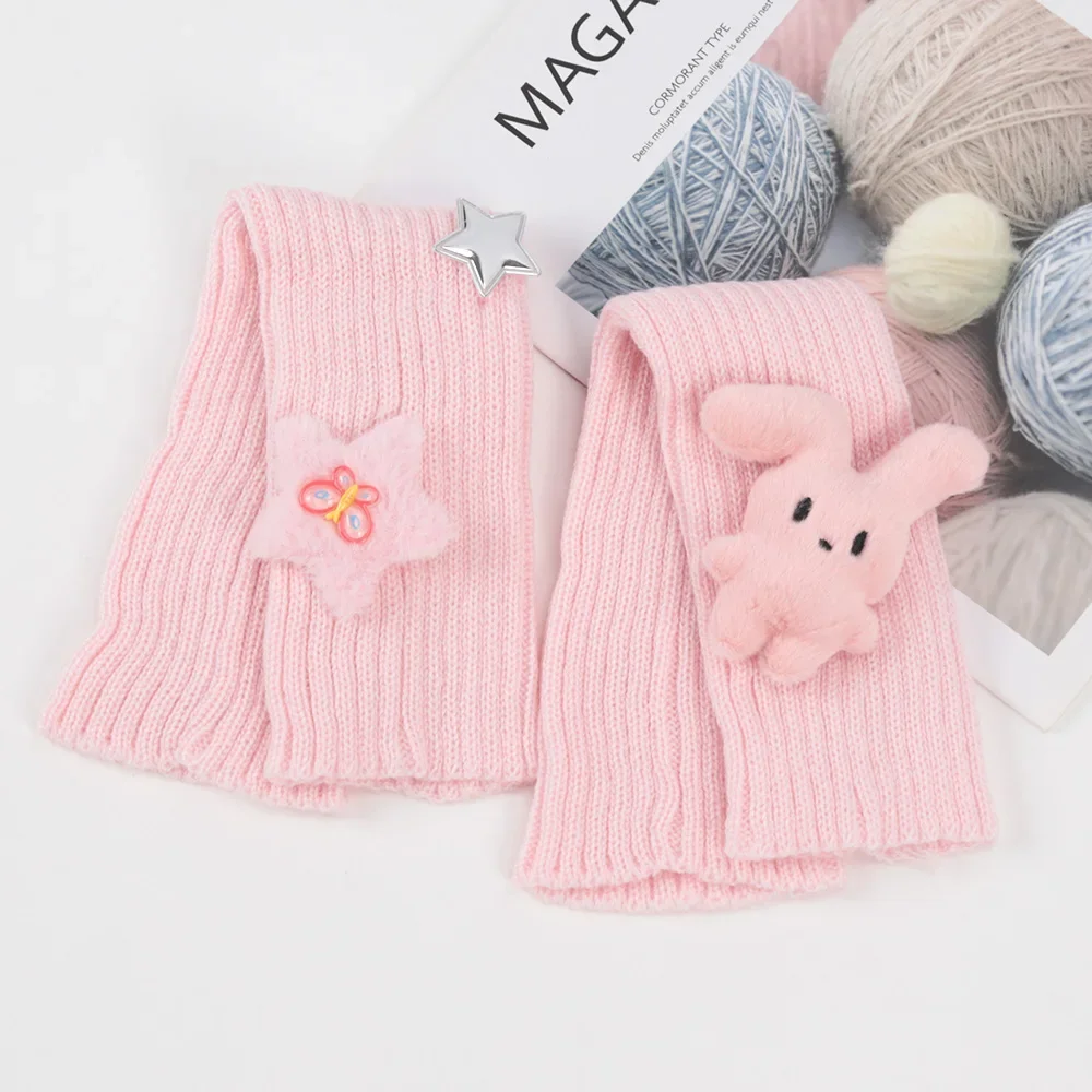 Winter Kawaii Arm Sleeves for Women Thicken Warm Knitted Arm Warmers  Long Sleeve Half-finger Glove Gothic Fingerless Mitten